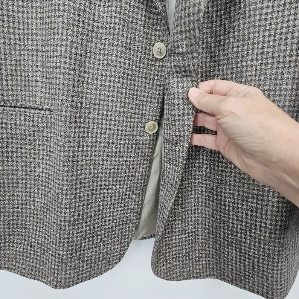 Towncraft 46R Mens Sports‎ Jacket Coat Blazer Houndstooth Wool Silk Blend Tan